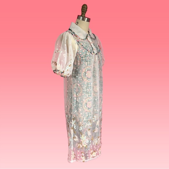 *NWT* Anna Sui Statement Floral Embroidered Puff Sleeve Coquette Midi Dress XS - Picture 3 of 17